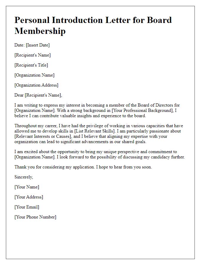 Letter template of personal introduction for board membership