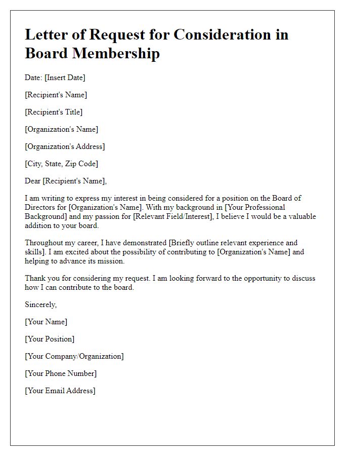 Letter template of request for consideration in board membership