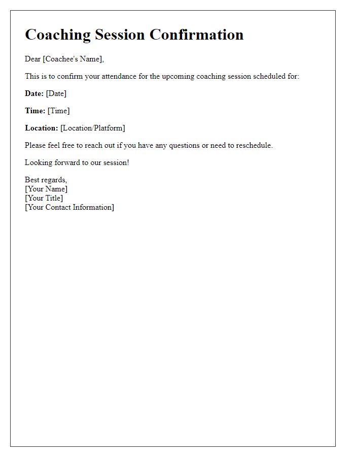 Letter template of confirmation for the coaching session attendance