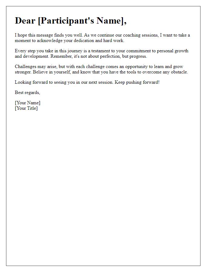 Letter template of encouragement for participants in a coaching session