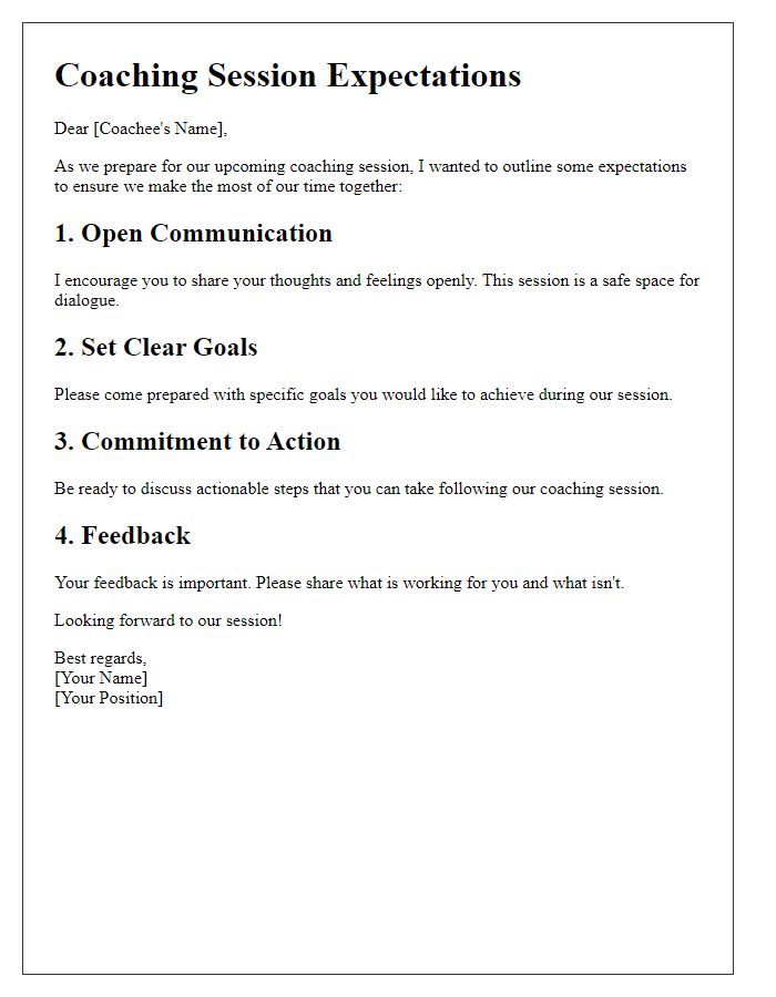 Letter template of expectations for the coaching session