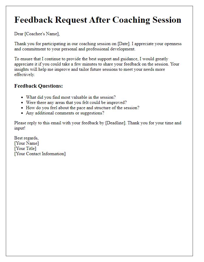 Letter template of feedback request after the coaching session introduction