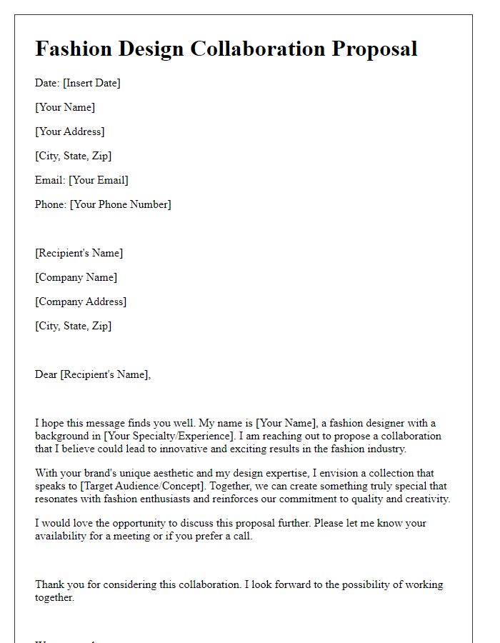 Letter template of fashion design collaboration proposal introduction