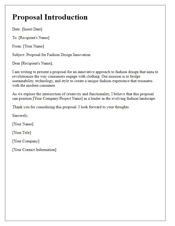 Letter template of fashion design innovation proposal introduction