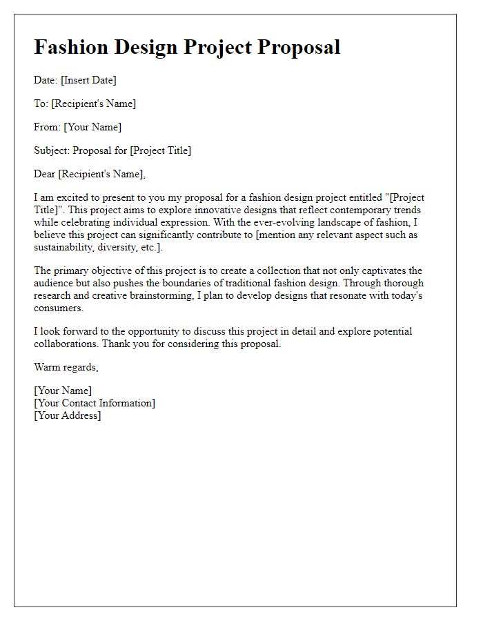 Letter template of fashion design project proposal introduction