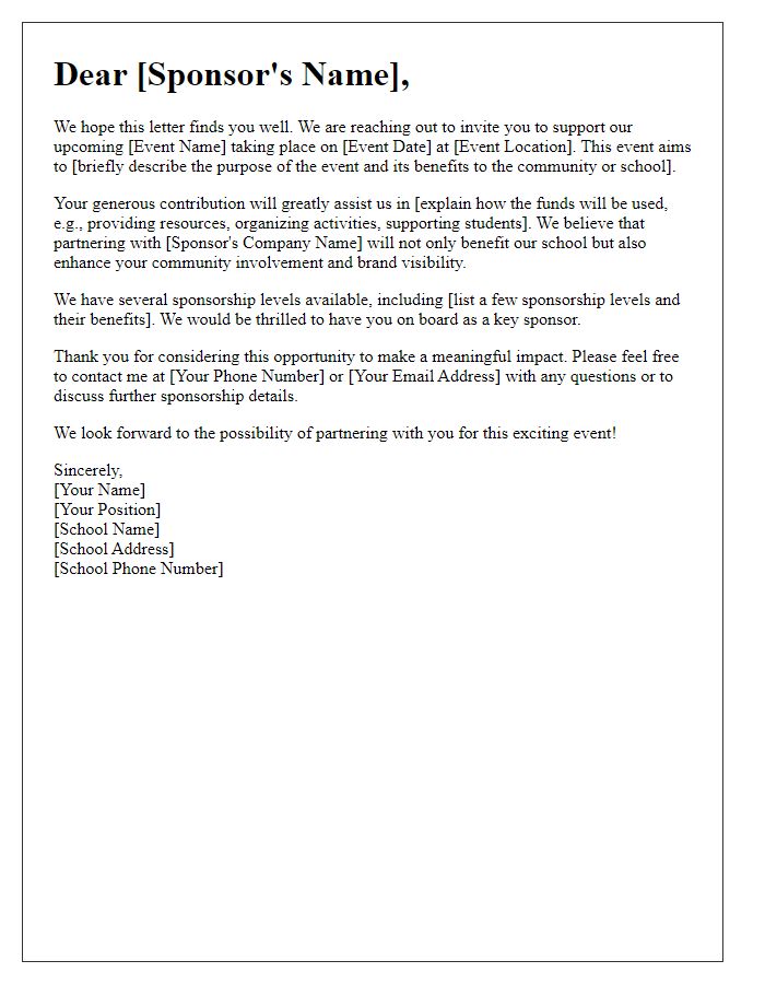 Letter template of sponsor appeal for school event contributions.