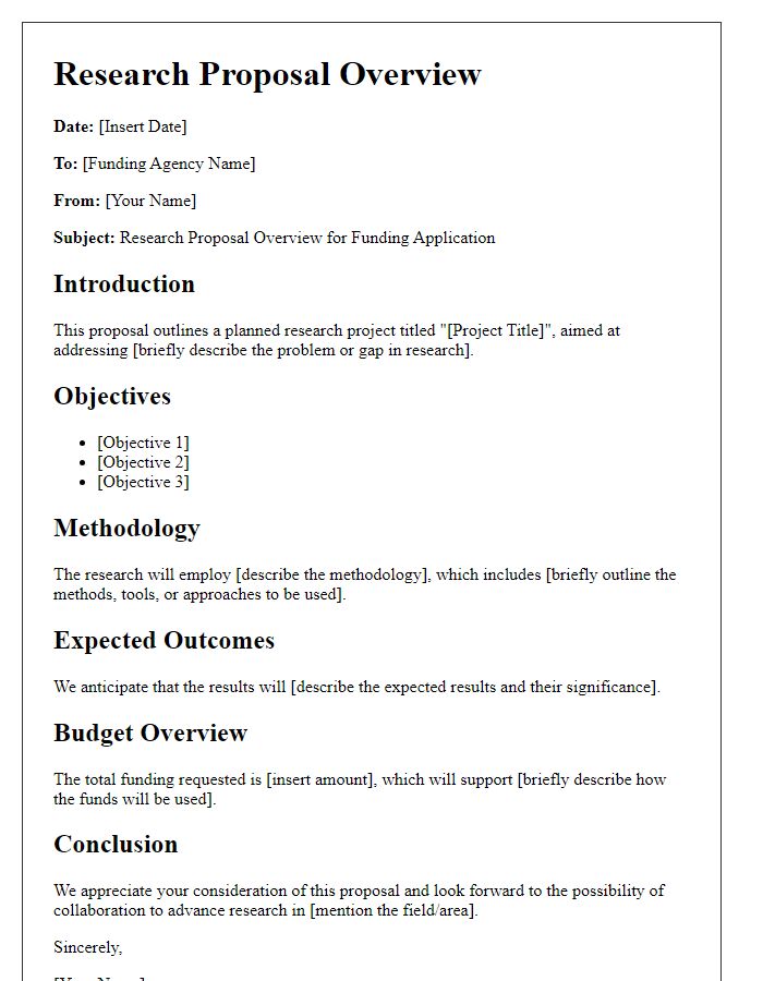 Letter template of research proposal overview for funding application