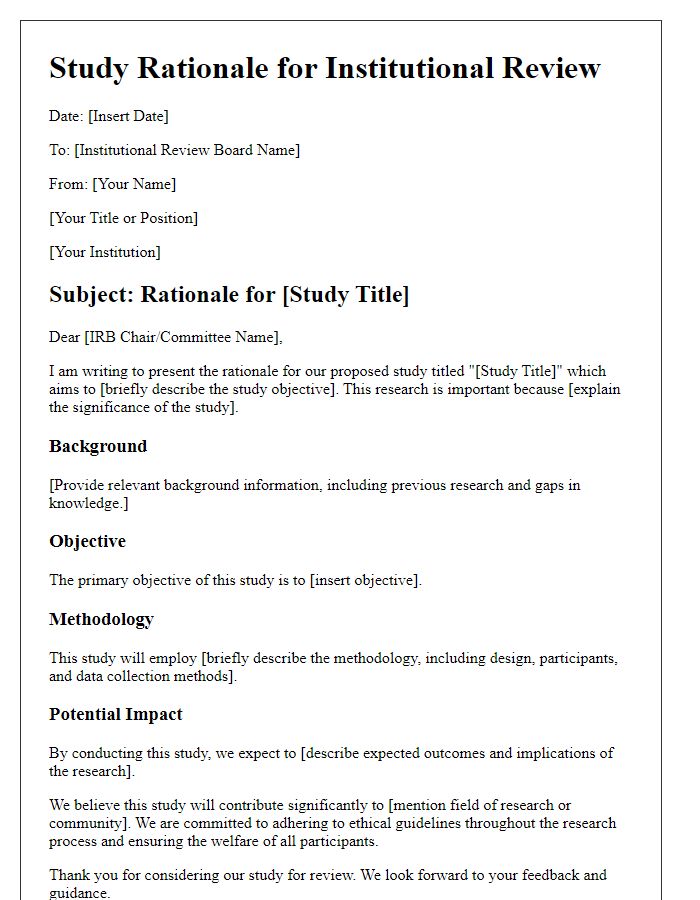 Letter template of study rationale for institutional review