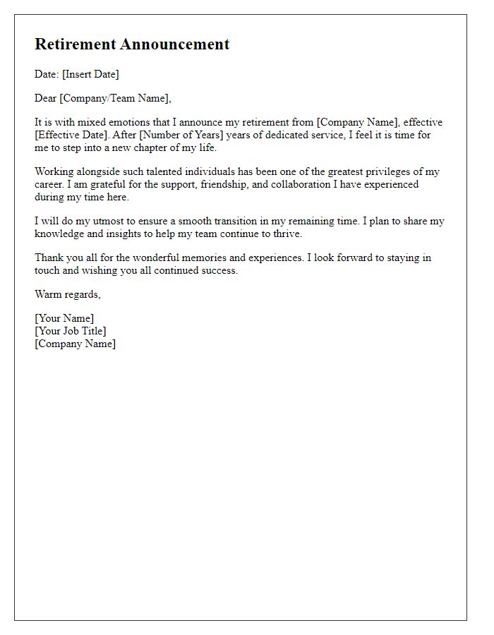 Letter template of retirement announcement for management