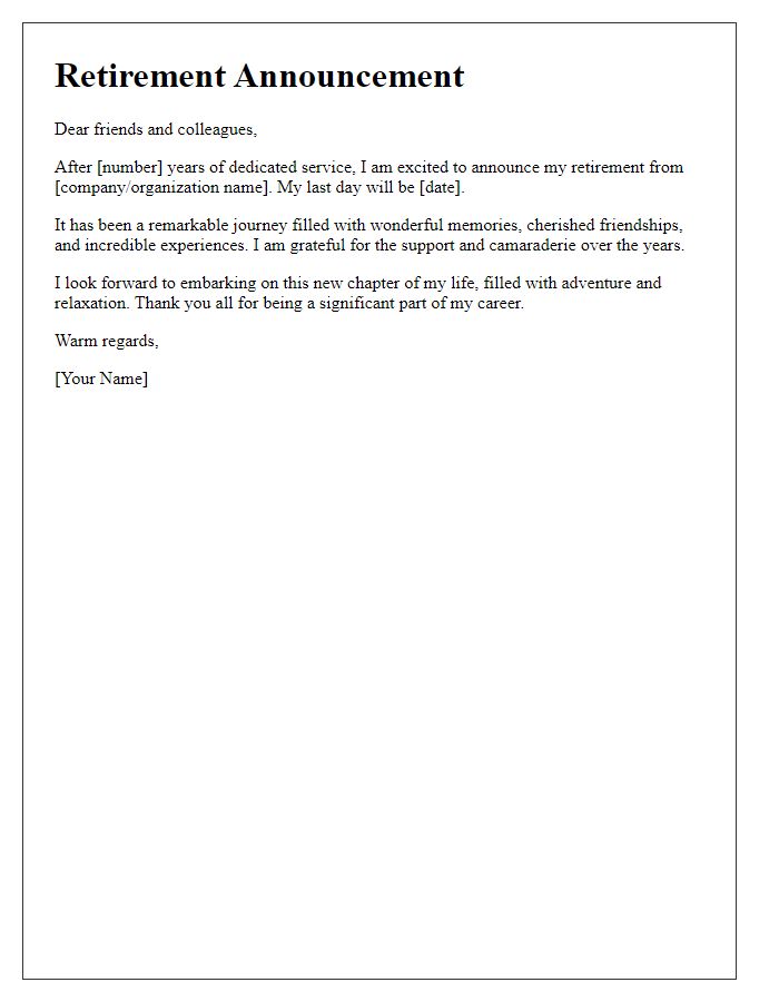 Letter template of retirement announcement for social media