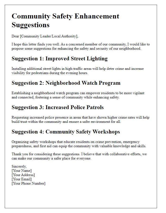 Letter template of community safety enhancement suggestions