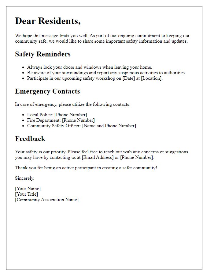 Letter template of effective safety communication for residents