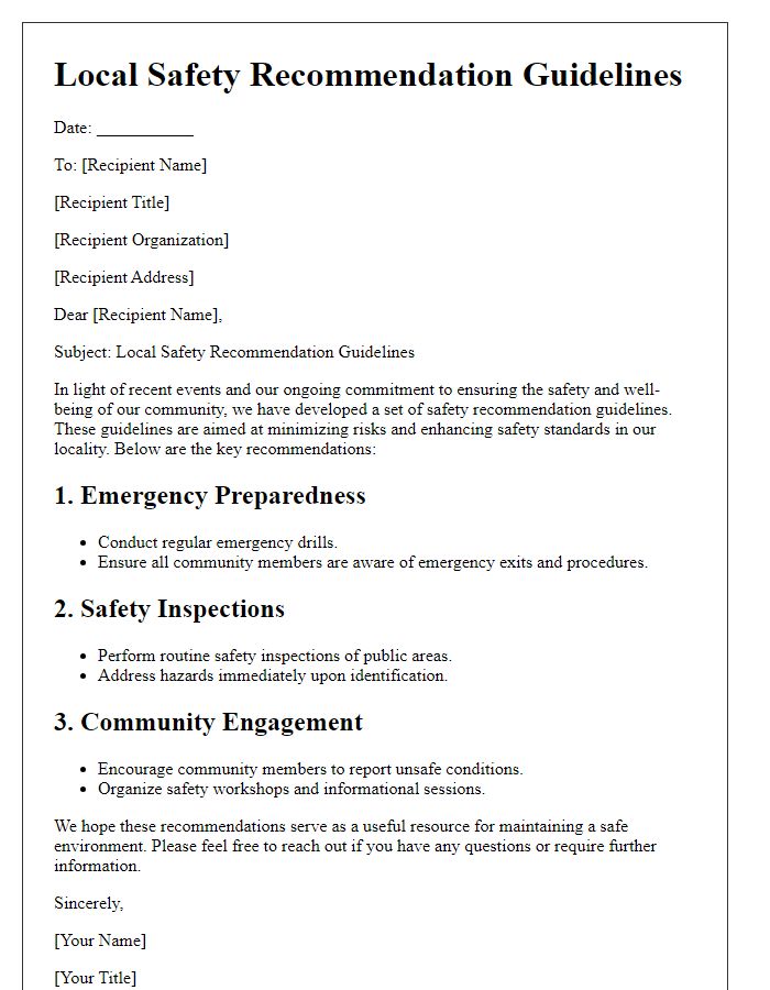 Letter template of local safety recommendation guidelines