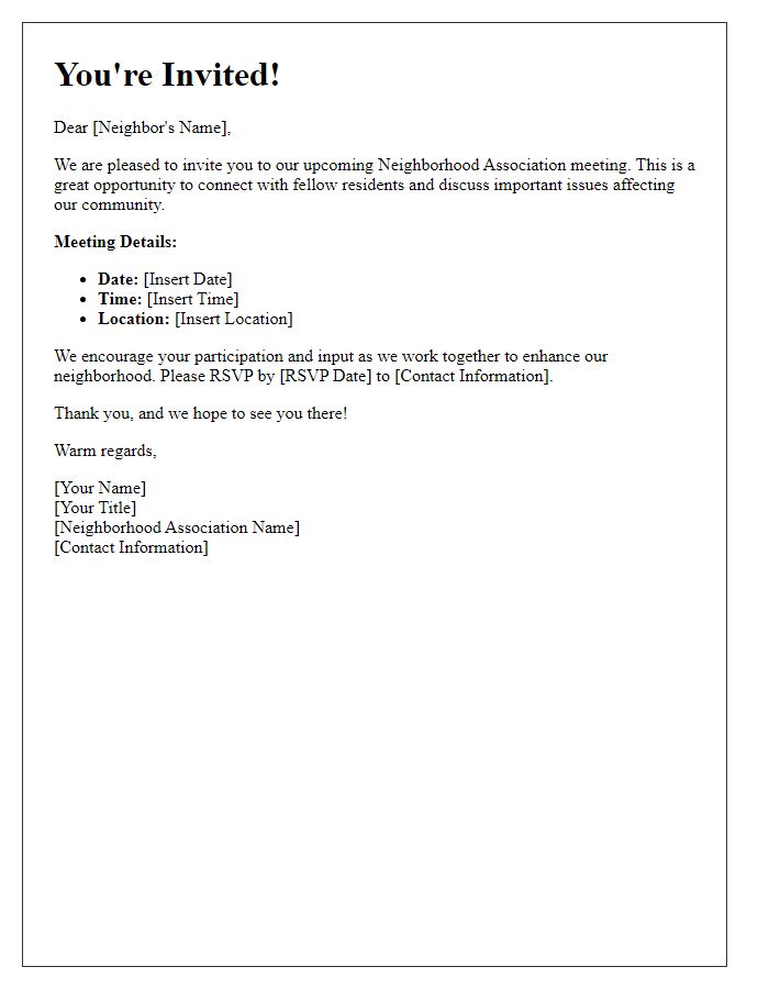 Letter template of invitation to neighborhood association meetings