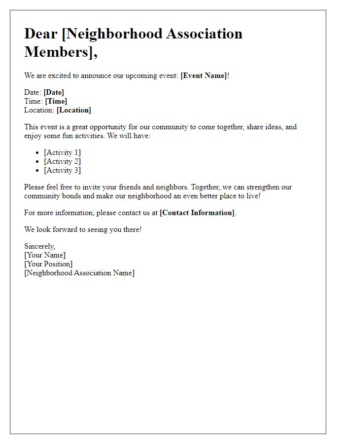 Letter template of outreach for neighborhood association events