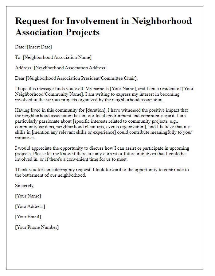 Letter template of request for involvement in neighborhood association projects