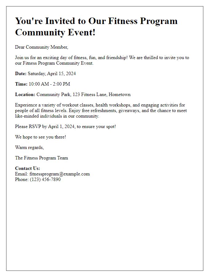 Letter template of fitness program community event invitation