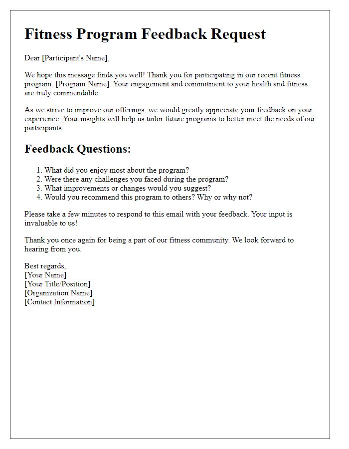 Letter template of fitness program feedback request