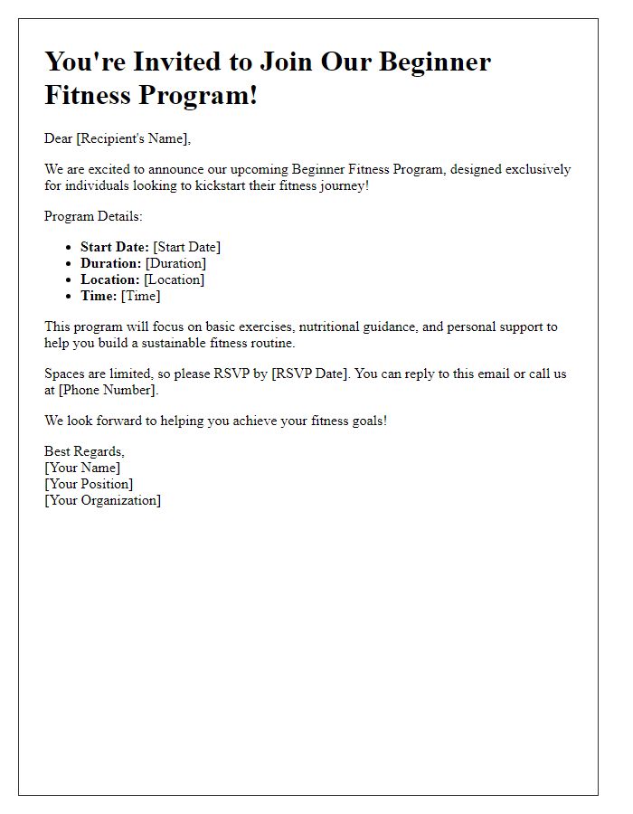 Letter template of fitness program invitation for beginners