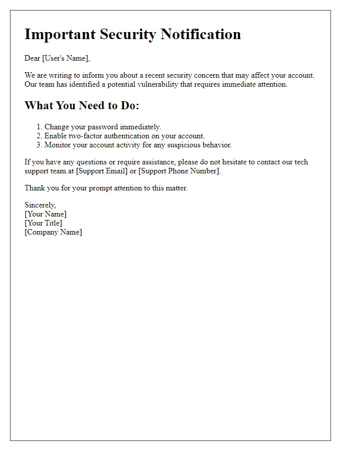 Letter template of tech support notification for security concerns