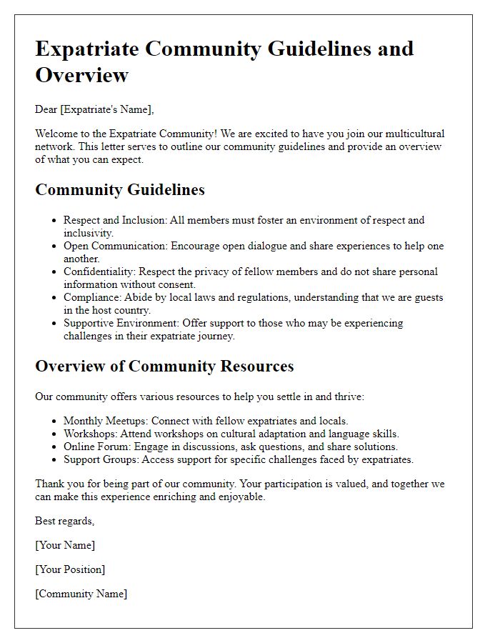 Letter template of Expatriate Community Guidelines and Overview