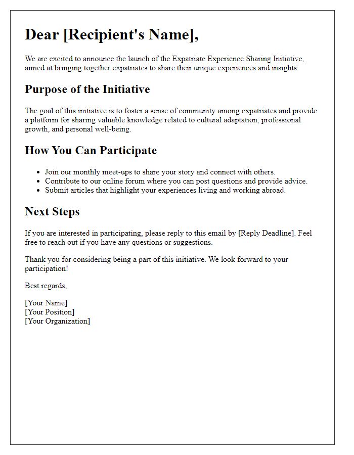 Letter template of Expatriate Experience Sharing Initiative