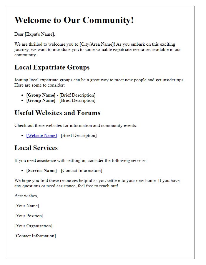 Letter template of Introduction to Local Expatriate Resources