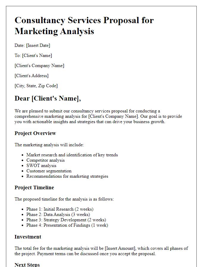 Letter template of a consultancy services proposal for marketing analysis.