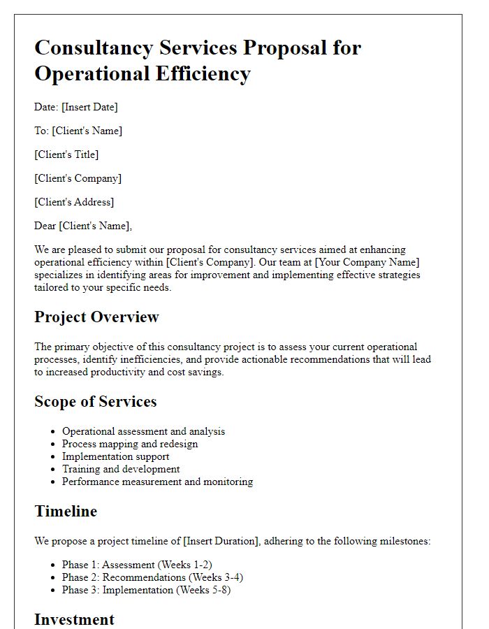 Letter template of a consultancy services proposal for operational efficiency.