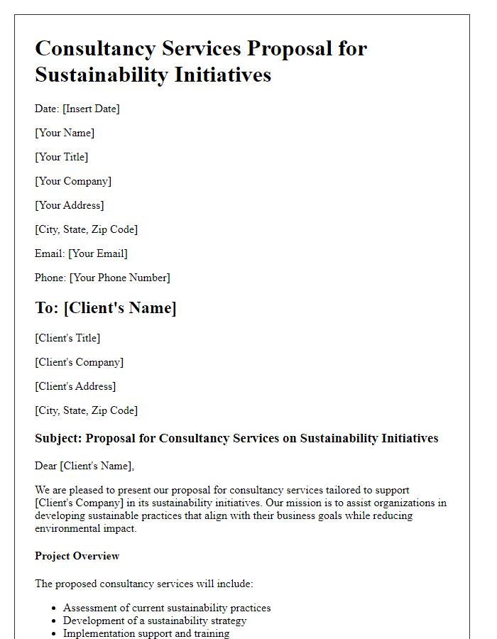 Letter template of a consultancy services proposal for sustainability initiatives.