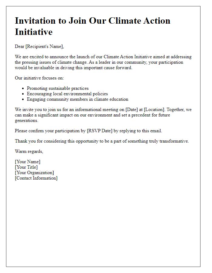 Letter template of call for participation in climate action initiative