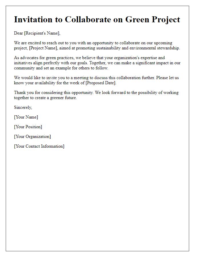 Letter template of collaboration invitation for green project