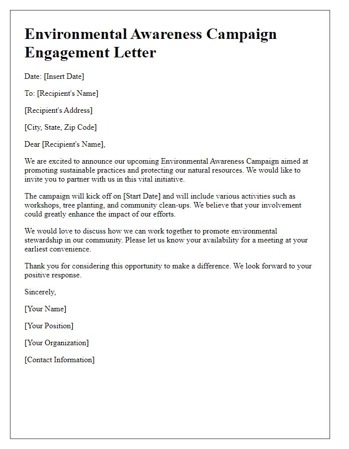 Letter template of engagement for environmental awareness campaign