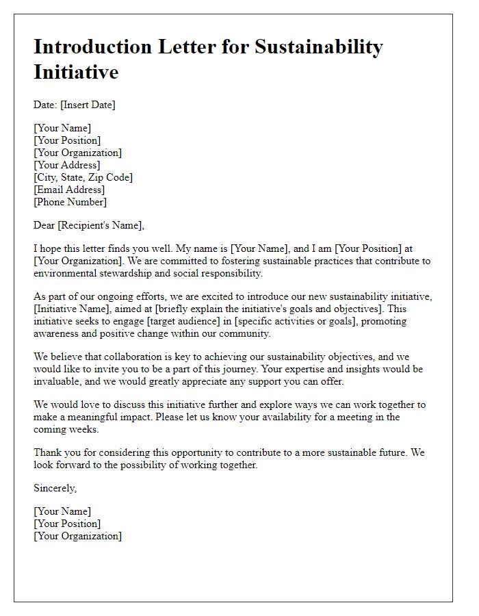 Letter template of introduction for sustainability initiative