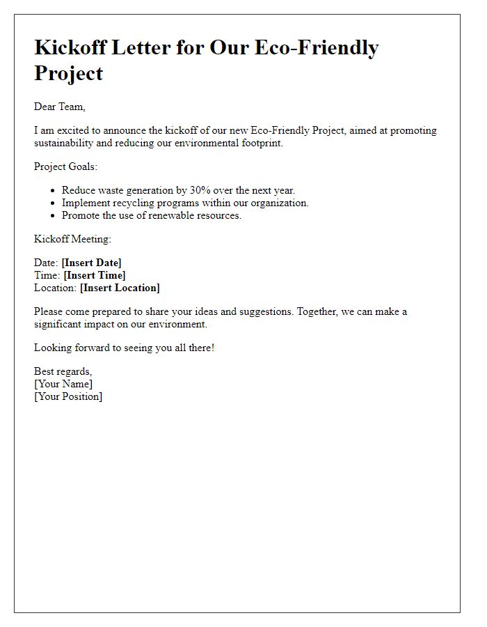 Letter template of kickoff for eco-friendly project