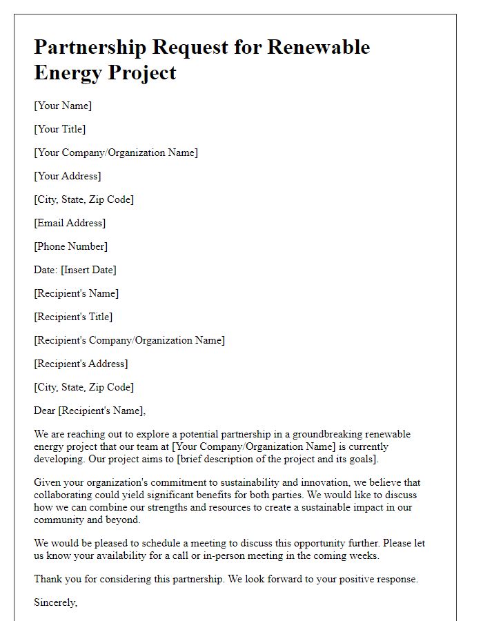 Letter template of partnership request for renewable energy project