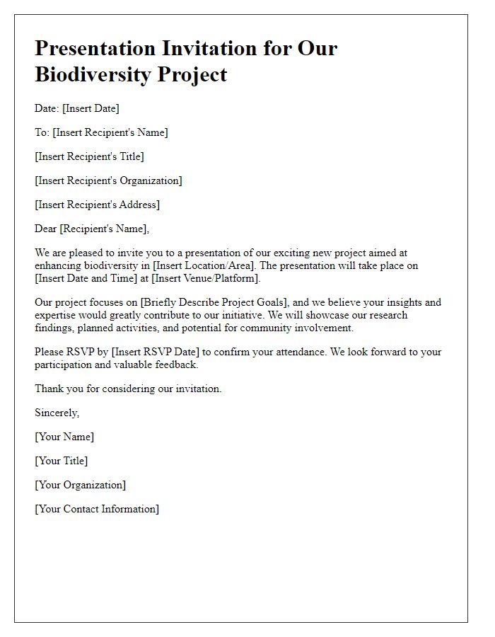 Letter template of presentation for biodiversity project