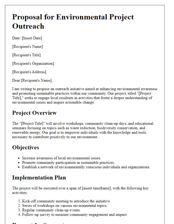 Letter template of proposal for environmental project outreach