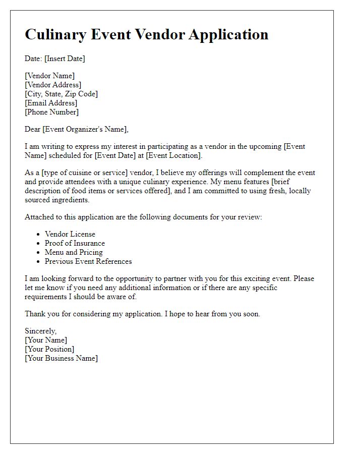 Letter template of culinary event vendor application