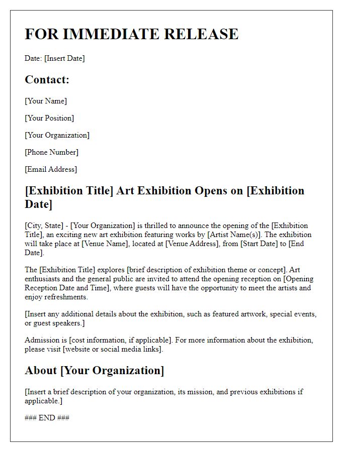 Letter template of press release for art exhibition