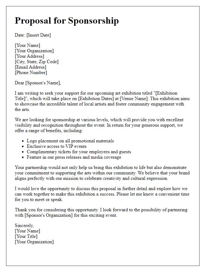 Letter template of sponsorship proposal for art exhibition