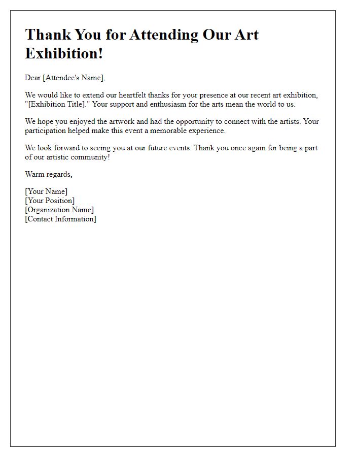 Letter template of thank you note for art exhibition attendees