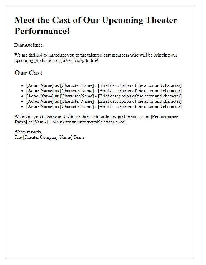 Letter template of theater performance cast introduction