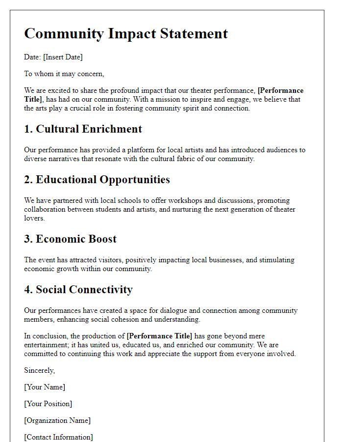 Letter template of theater performance community impact statement