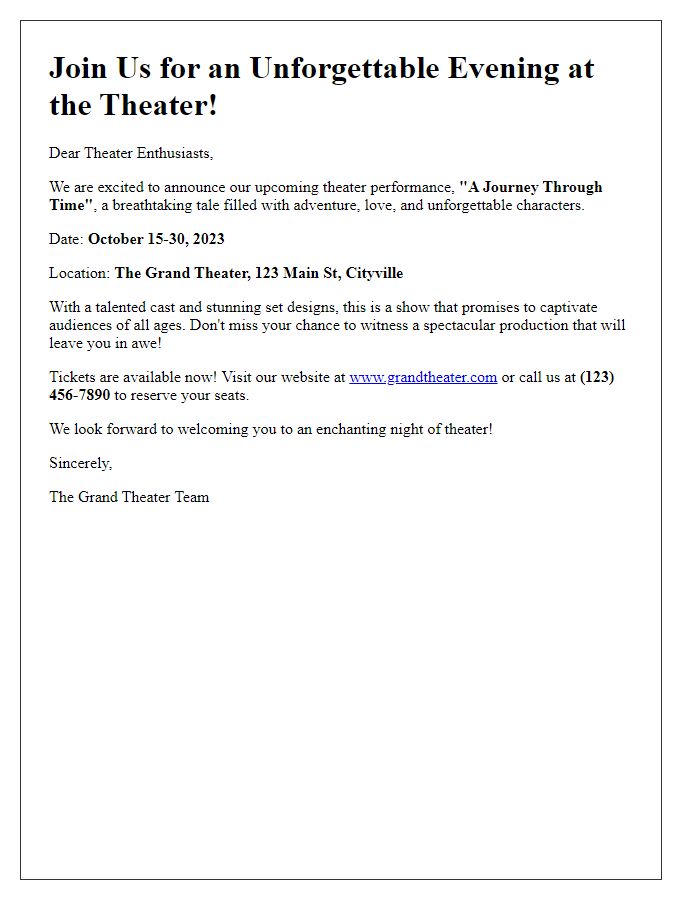 Letter template of theater performance promotional introduction