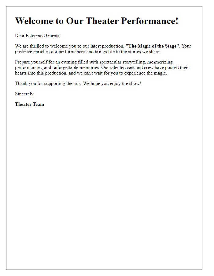 Letter template of theater performance welcome message