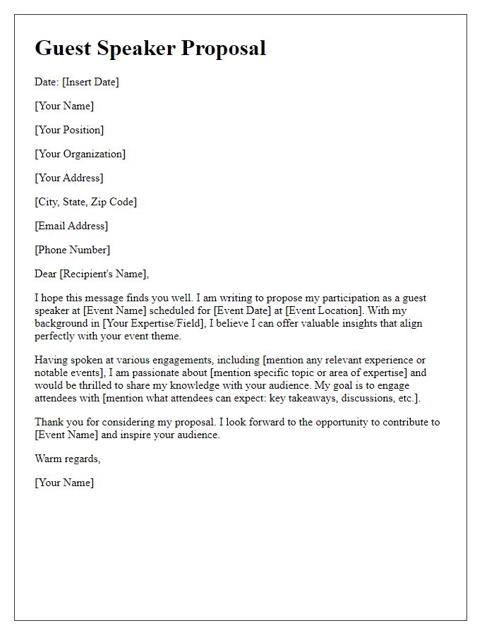 Letter template of guest speaker proposal for public speaking engagement introduction