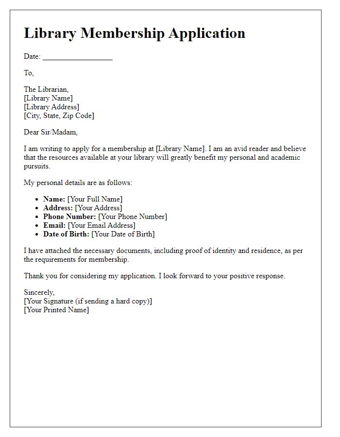 Letter template of library membership application