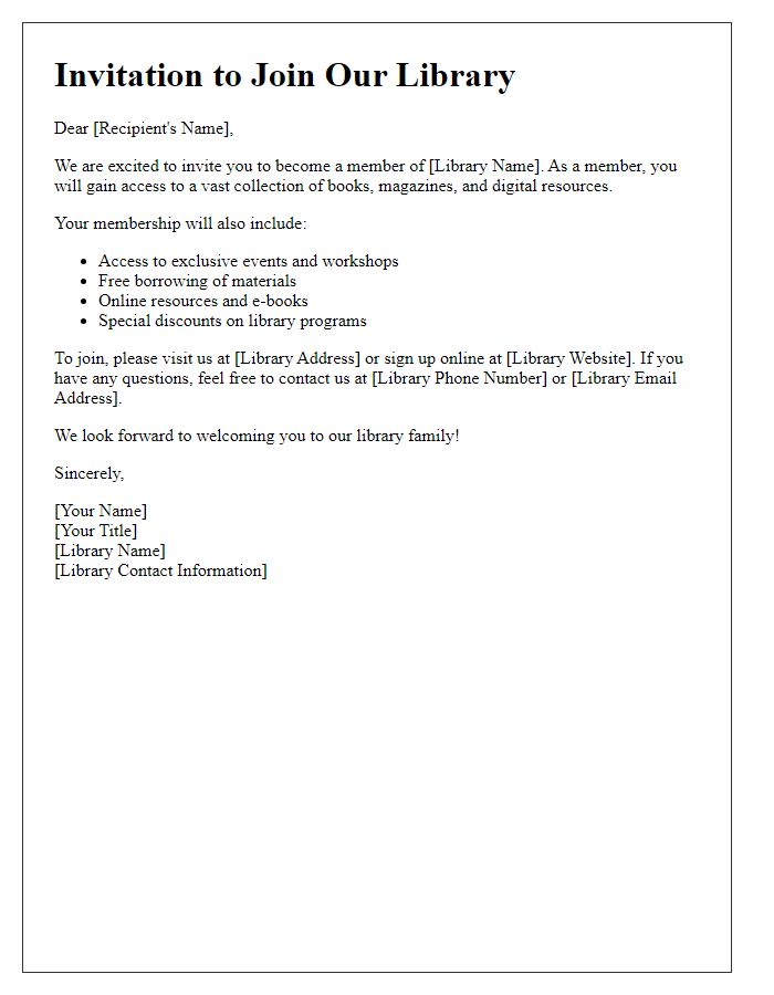 Letter template of library membership invitation