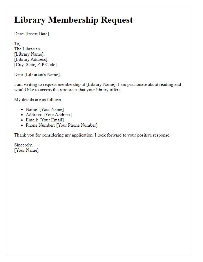 Letter template of library membership request